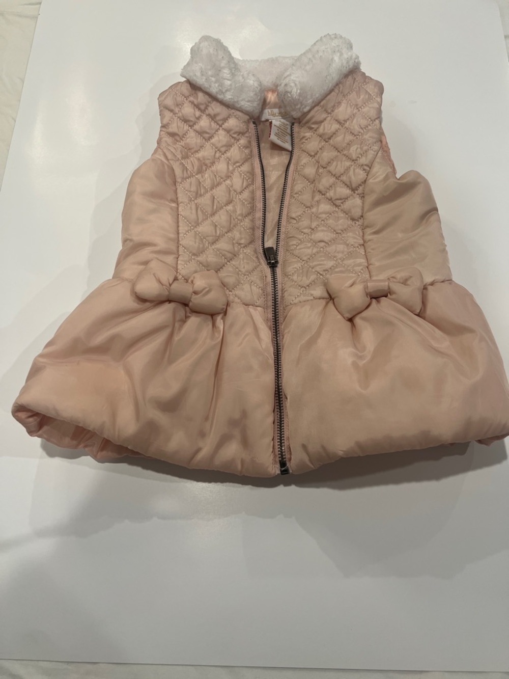 Girls' Pink Quilted Hooded Puffer Vest with Faux Fur Collar - size 4-5